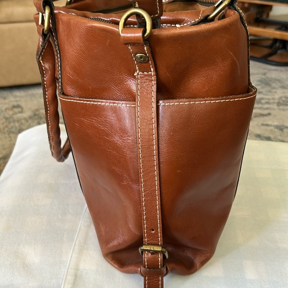 Patricia Nash all leather lined in suede bag 11 x 13 brown unique handle - Picture 5 of 9